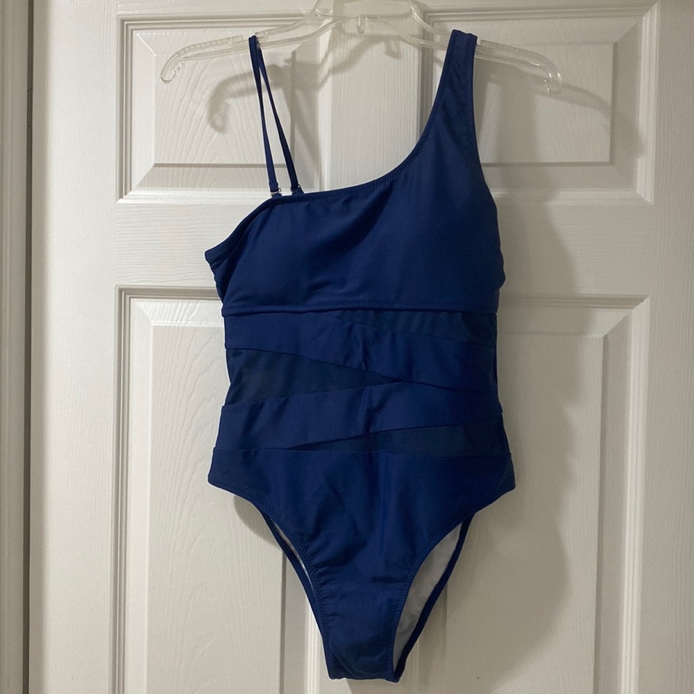MEET ME AT WAIKIKI NAVY ONE SHOULDER SWIMSUIT